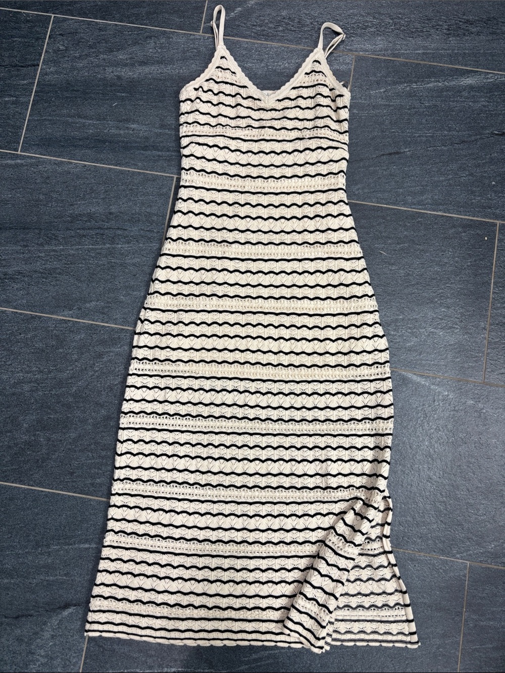Hollister Cream and Black Striped Crochet Maxi Dress
